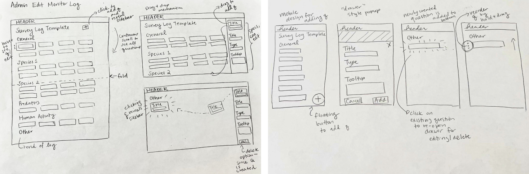 Paper sketches of the edit monitor log features